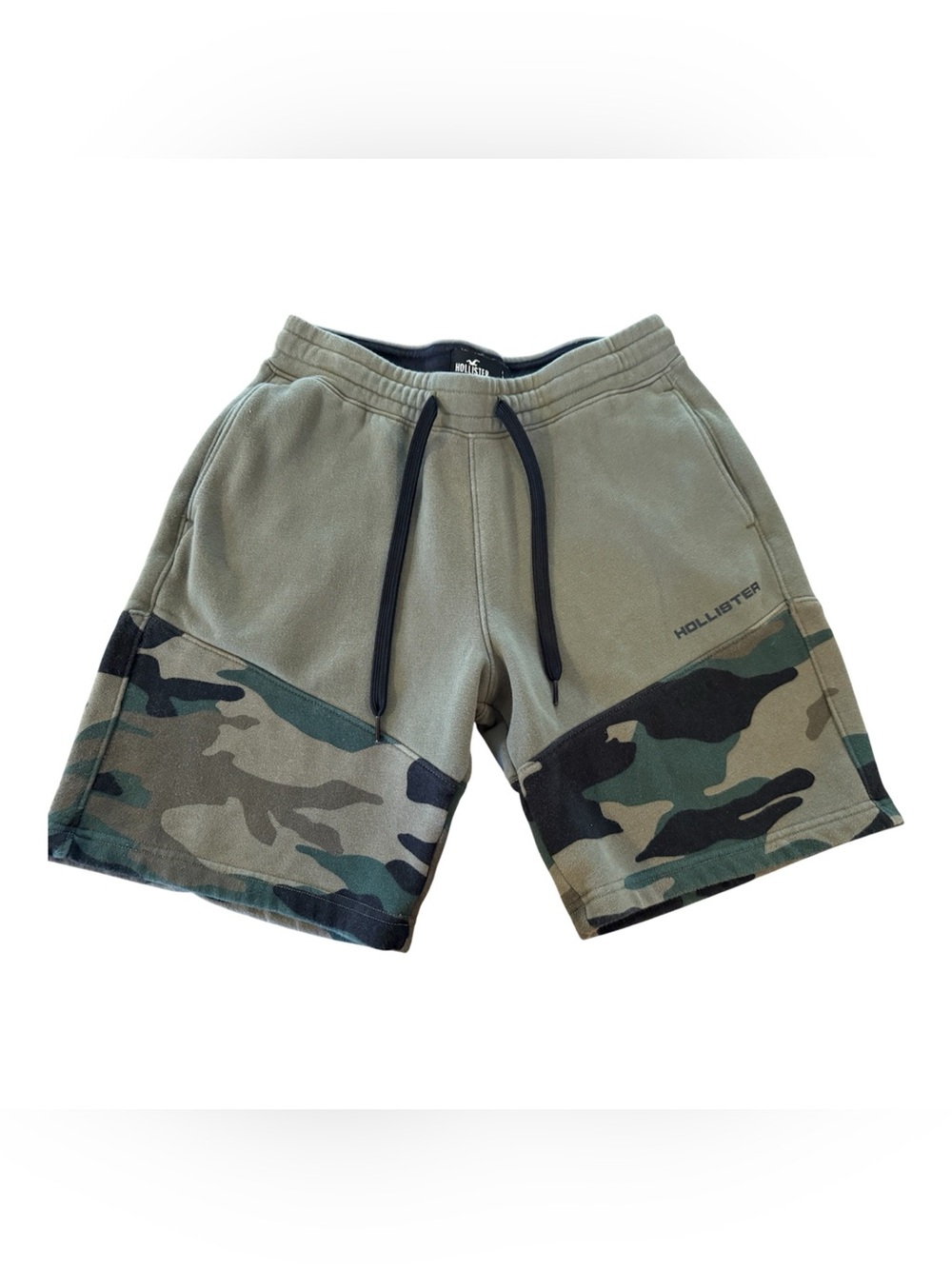 Hollister Camo Fleece Sweat Shorts Mens Small Green Drawstring Athleisure